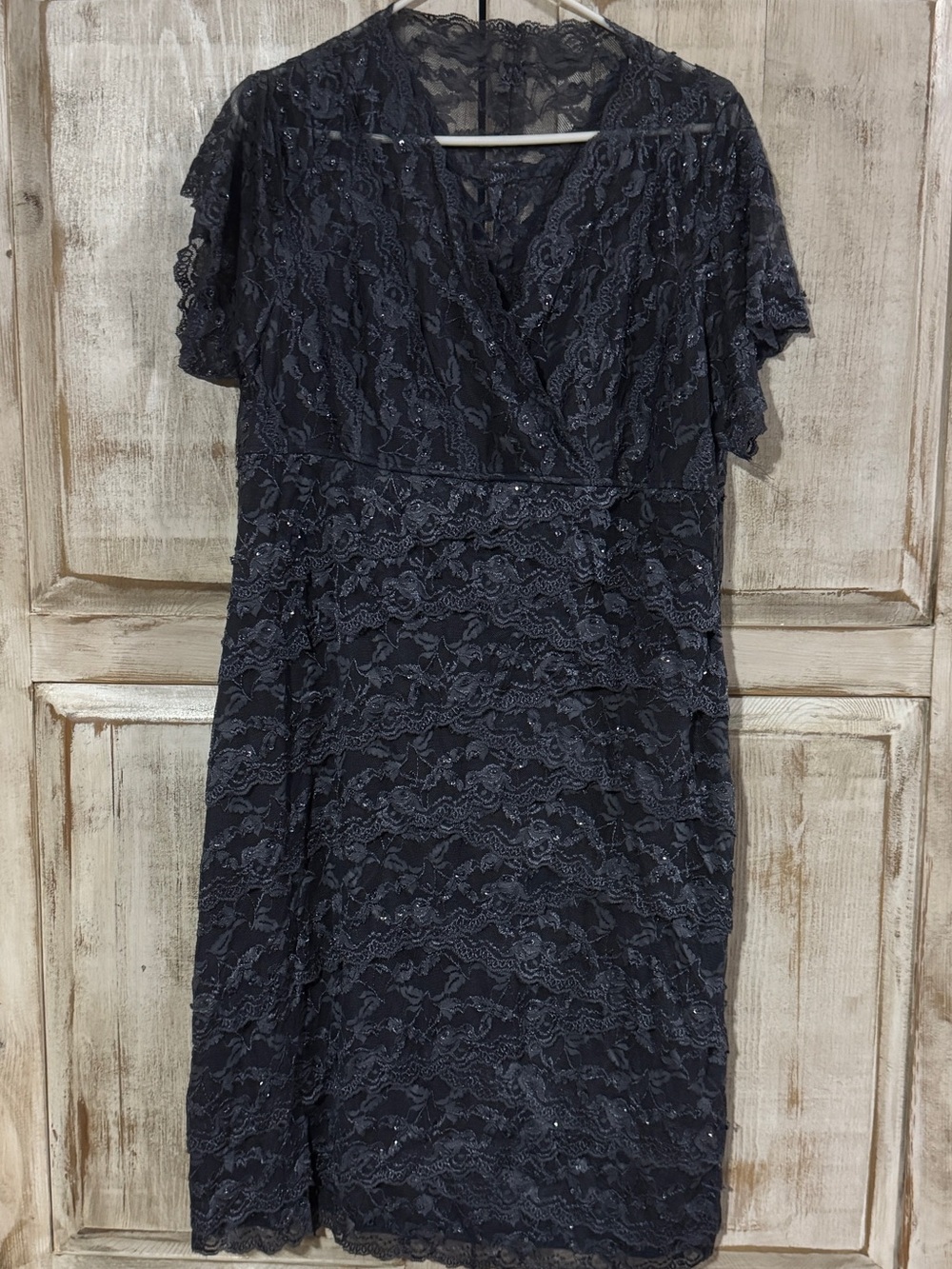 Women's dark gray Lace Overlay V-Neck Dress